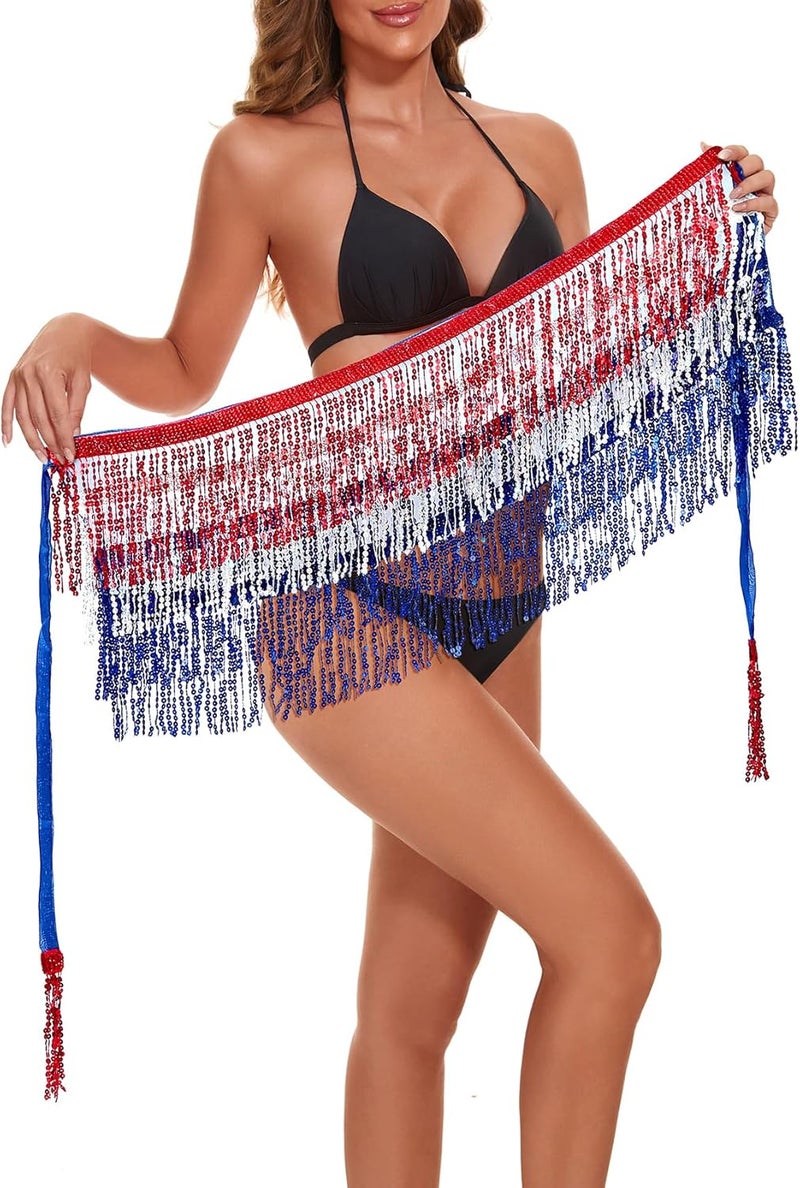 Durio Belly Dance Skirt Tassel Fringe Rave Skirt Party Sequin Tassel Skirt Belly Hip Scarf Festival Outfits for Women - Image 2
